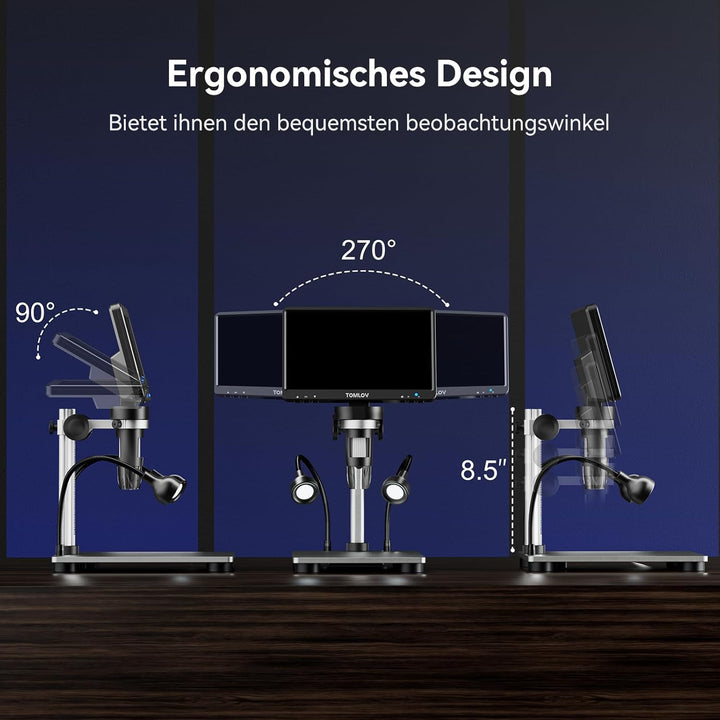 TOMLOV DM9 7" LCD Digital Mikroskop 1200X, 1080P HD Video Mikroskope, Lötmikroskop Handmikroskop mit