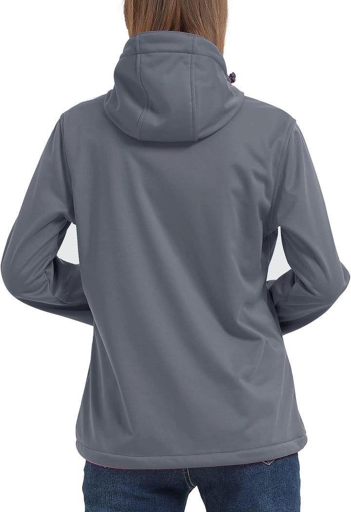 ATLASLAVA Damen Softshelljacke Wasserdichte Atmungsaktive Leichte Fleece Kapuze Übergangsjacke Laufe