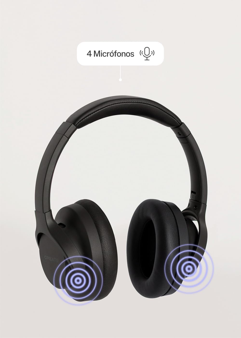 CREATE / Headphones ANC Studio/Kabellose Kopfhörer mit Kopfbügel Schwarz/Geräuschunterdrückung, zusa