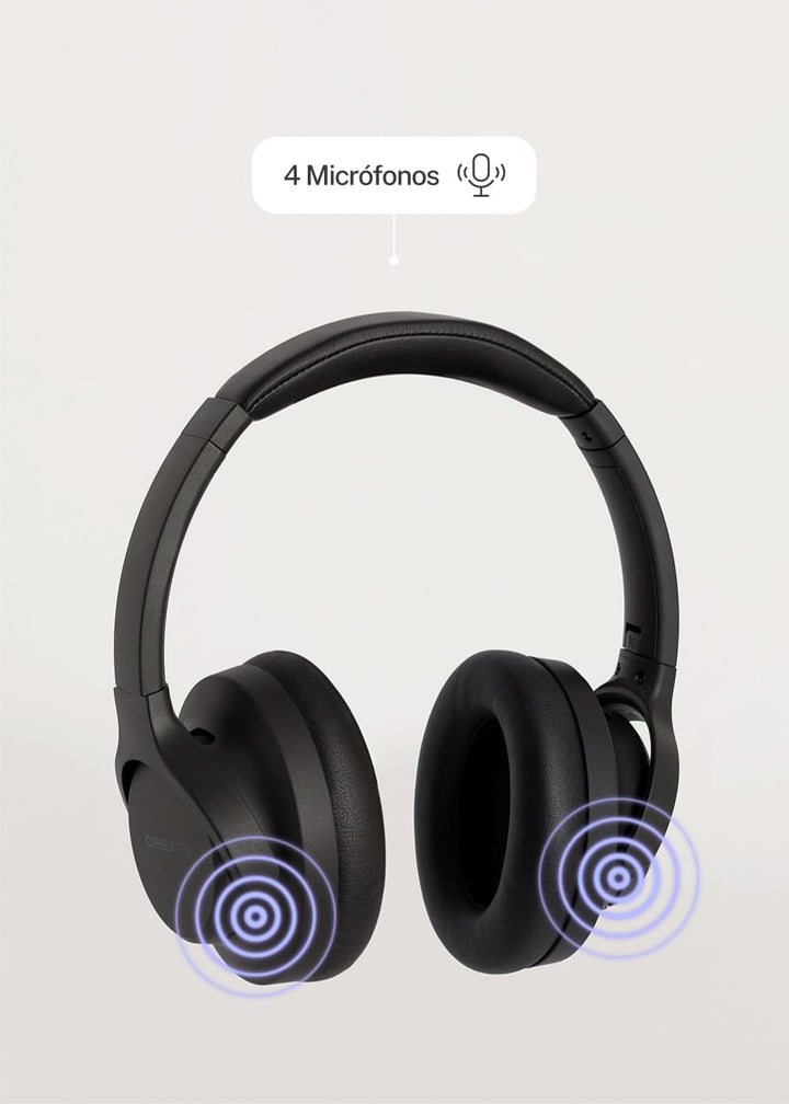 CREATE / Headphones ANC Studio/Kabellose Kopfhörer mit Kopfbügel Schwarz/Geräuschunterdrückung, zusa