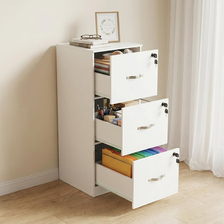 Aktenschrank Abschliessbar, Büroschrank mit 3 Schubladen, Holz Schubladenschrank Druckerschrank, Hän