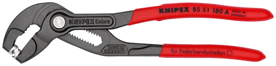 KNIPEX Federbandschellenzange für Schlauchschellen, Chrom-Vanadium, atramentiert, 180 mm (SB-Karte/B