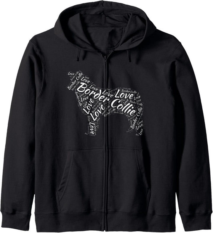 Liebe Grenze Collie Hund Silhouette Wort Wolke Haustier Kapuzenjacke