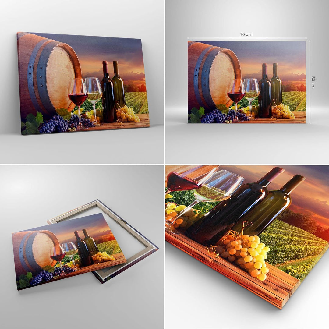 Bilder auf Leinwand Wein Weinberg Sommer Leinwandbild mit Rahmen 70x50cm Wandbilder Dekoration Wohnz