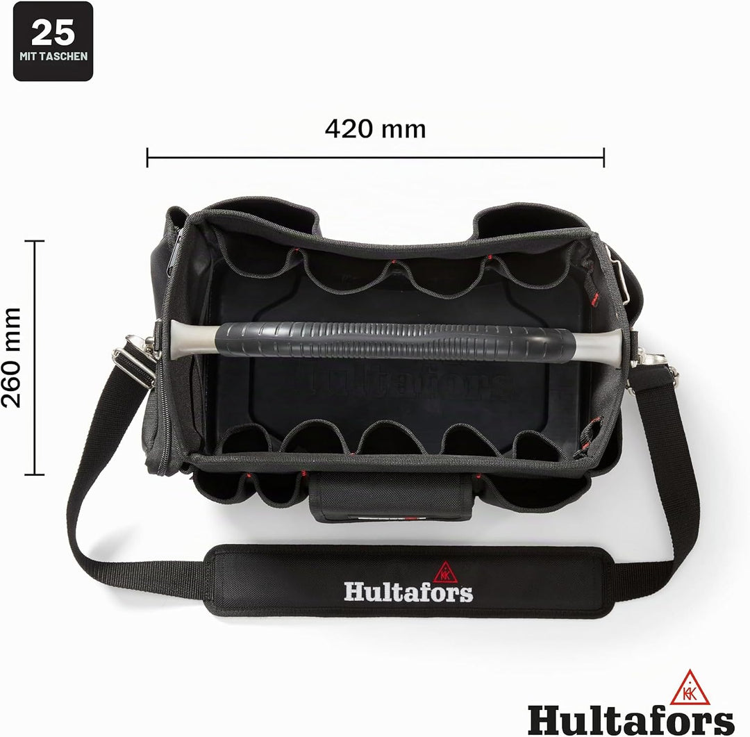 Ergonomische Werkzeugtasche mit 25 Fächern von Hultafors I inkl. Umhängegurt &amp; Regenschutz I wasser-