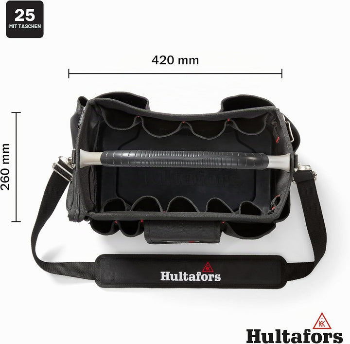 Ergonomische Werkzeugtasche mit 25 Fächern von Hultafors I inkl. Umhängegurt &amp; Regenschutz I wasser-