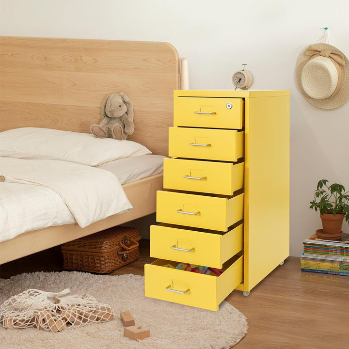 Aktenschrank mit 6 Schubladen, Rollcontainer, Aktenschrank Abschliessbar, Metall Aufbewahrungsschran