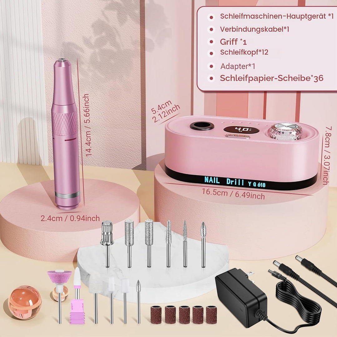 Nagelfräser für Gelnägel, Professionelle Elektrisch Nagelfräser 40000U/M, Fräser Maniküre Pediküre S