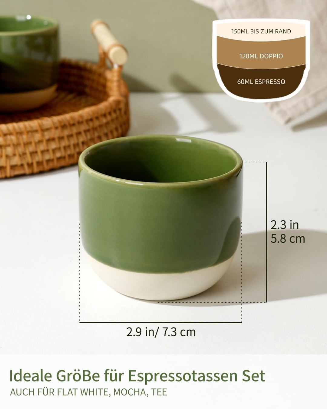 NOVAJOY | Espressotassen Set | 4-teilig | 150 ml | Mini-Espressotasse - Handgefertigt dickwandigem |
