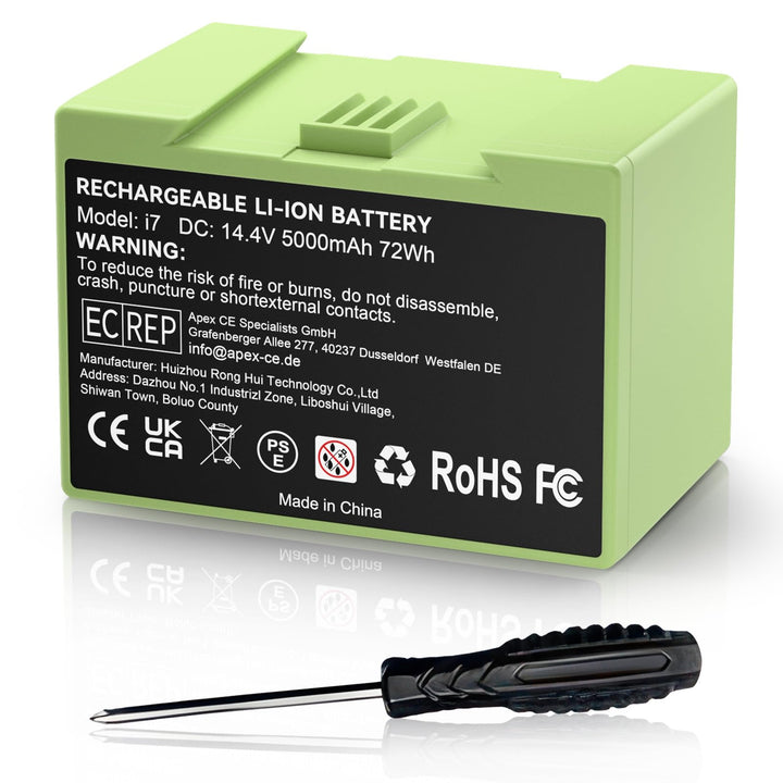5000mAh (72Wh) 14,4V i7 Ersatzakku für iRobot Roomba i7 i7+ i3 i3+ i4 i4+ e5 e6, Hochkapazität Lithi