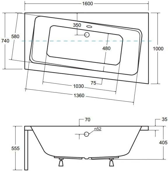 BADLAND Badewanne Original Weiss Acryl Wanne Eckbadewanne INFINITY 160x100 Rechts KOMPLETTSET SET mi