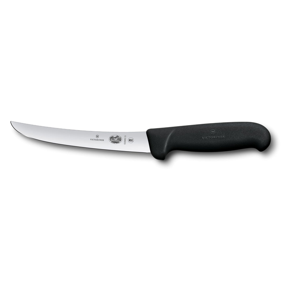 Victorinox Fibrox Ausbeinmesser, Scharfes Küchenmesser für Fleisch und Geflügel, 15 cm, Gebogene Kli