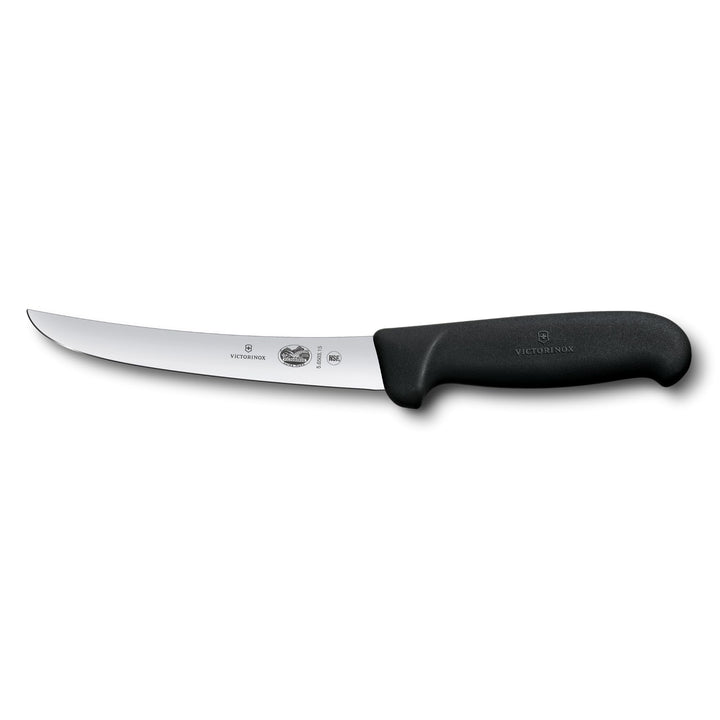 Victorinox Fibrox Ausbeinmesser, Scharfes Küchenmesser für Fleisch und Geflügel, 15 cm, Gebogene Kli