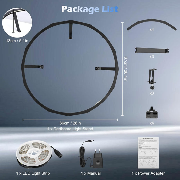LED Dartboard Ring Licht, 360° Schattenfreie Beleuchtung mit 90 LEDs für Wohnzimmer - Helles LED Rin