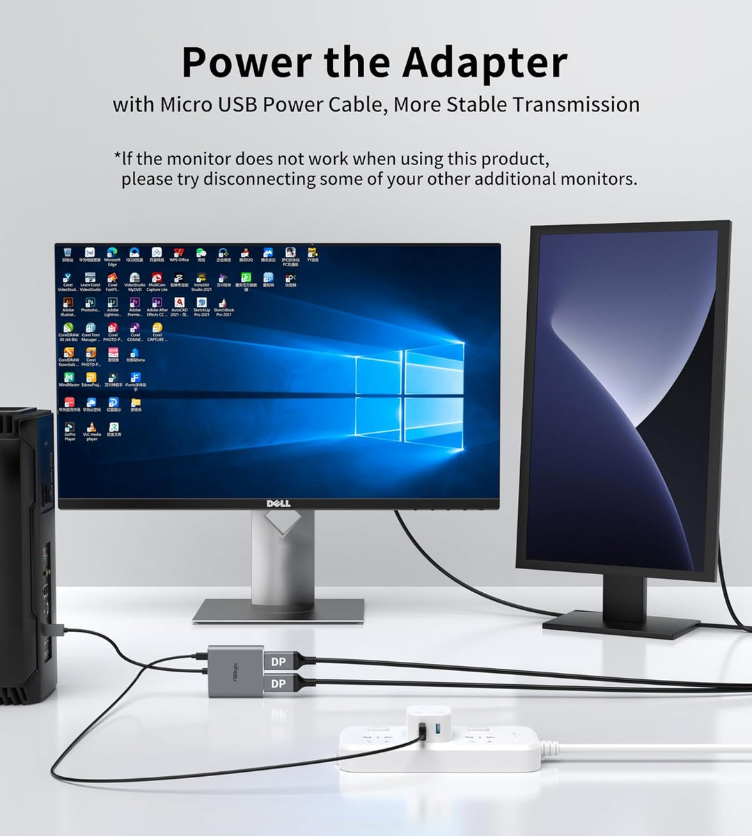 DisplayPort zu Dual DisplayPort Splitter Adapter 4K60Hz für Dual Monitor, MST DisplayPort Adapter er
