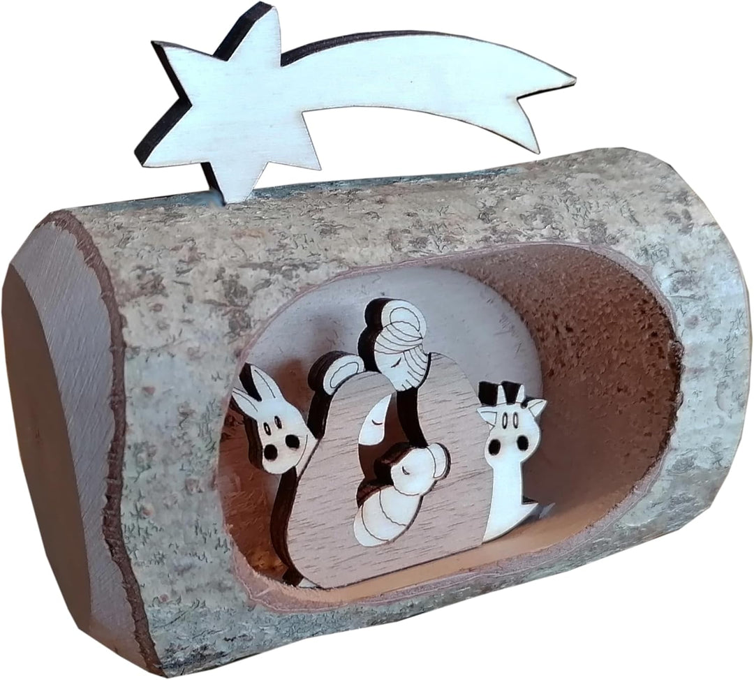 Kaltner Präsente Geschenkidee - Weihnachten Krippe aus Holz mit Jesus, Maria und Kind in einem Baums