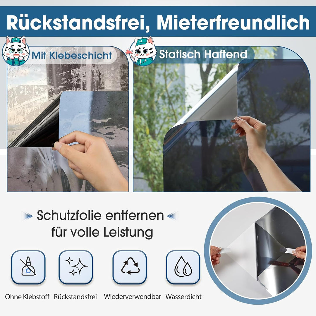 Lifetree Fensterfolie Spiegelfolie Wärmereflektion Selbstklebend Sonnenschutzfolie Wärmegrad Kontrol