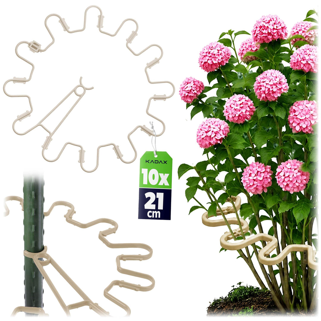 KADAX Staudenhalter Rund Ø 21 cm im 10er Set, Pflanzenhalter aus Kunststoff, Pflanzenstütze, Stauden