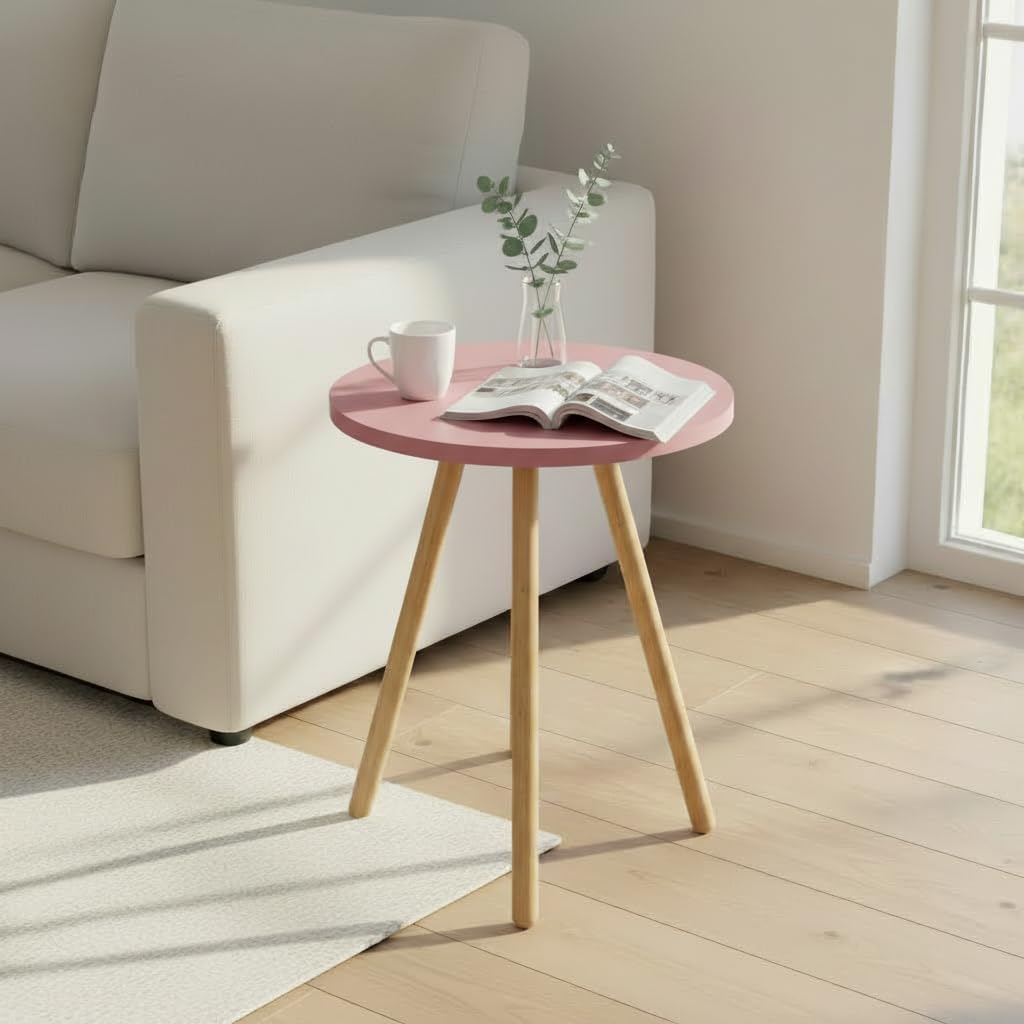 Beistelltisch Rund Rosa Dreibein Holzbeine Ø34x45cm Sofatisch Couchtisch Nachttisch Wohnzimmer Skand