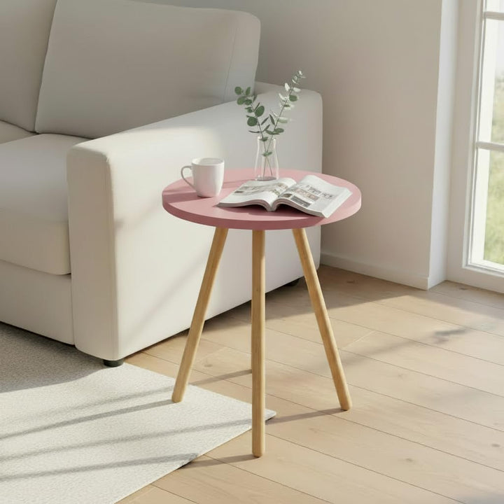 Beistelltisch Rund Rosa Dreibein Holzbeine Ø34x45cm Sofatisch Couchtisch Nachttisch Wohnzimmer Skand