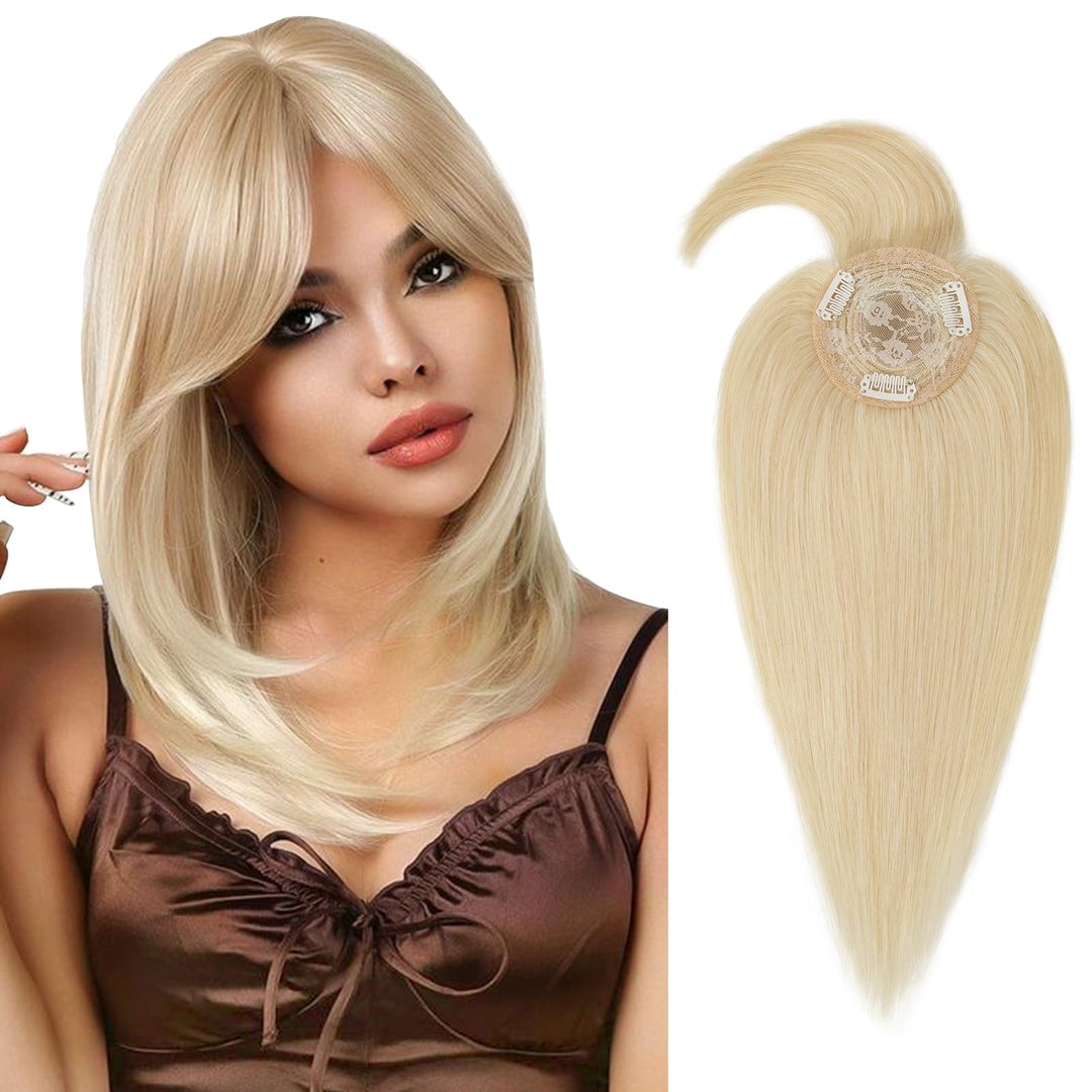 Haarteile Echthaar Clip in Extensions Echthaar Topper Extensions Echthaar mit Pony(11cm lang) Toupet