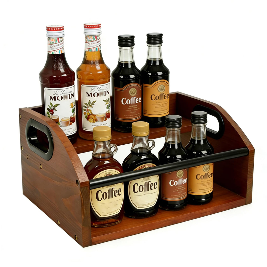 Kaffeesirup Organisationsständer 2 Stufig mit Metallstange Tragegriff, Kaffee Sirup Regal Organizer