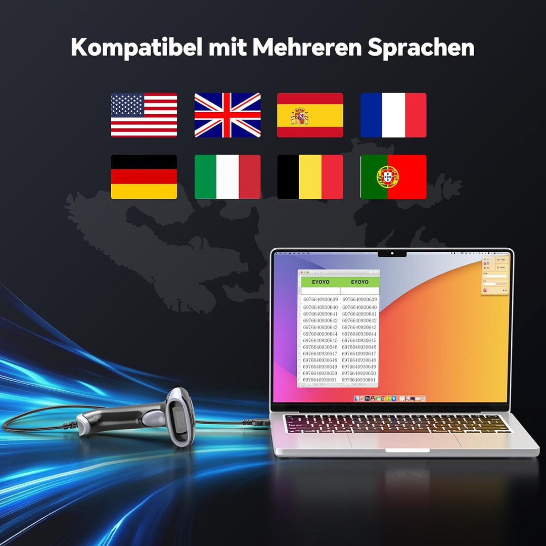 Eyoyo Barcode Scanner 1D 2D QR kabelgebunden, QR Code Scanner Handheld Barcode Leser für PC, Mac, La