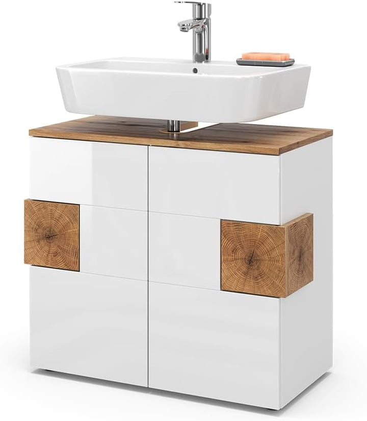 Vicco Waschbeckenunterschrank Eden, Weiss Hochglanz/Artisan-Eiche, 73.1 x 64 cm Weiss Waschtischunte