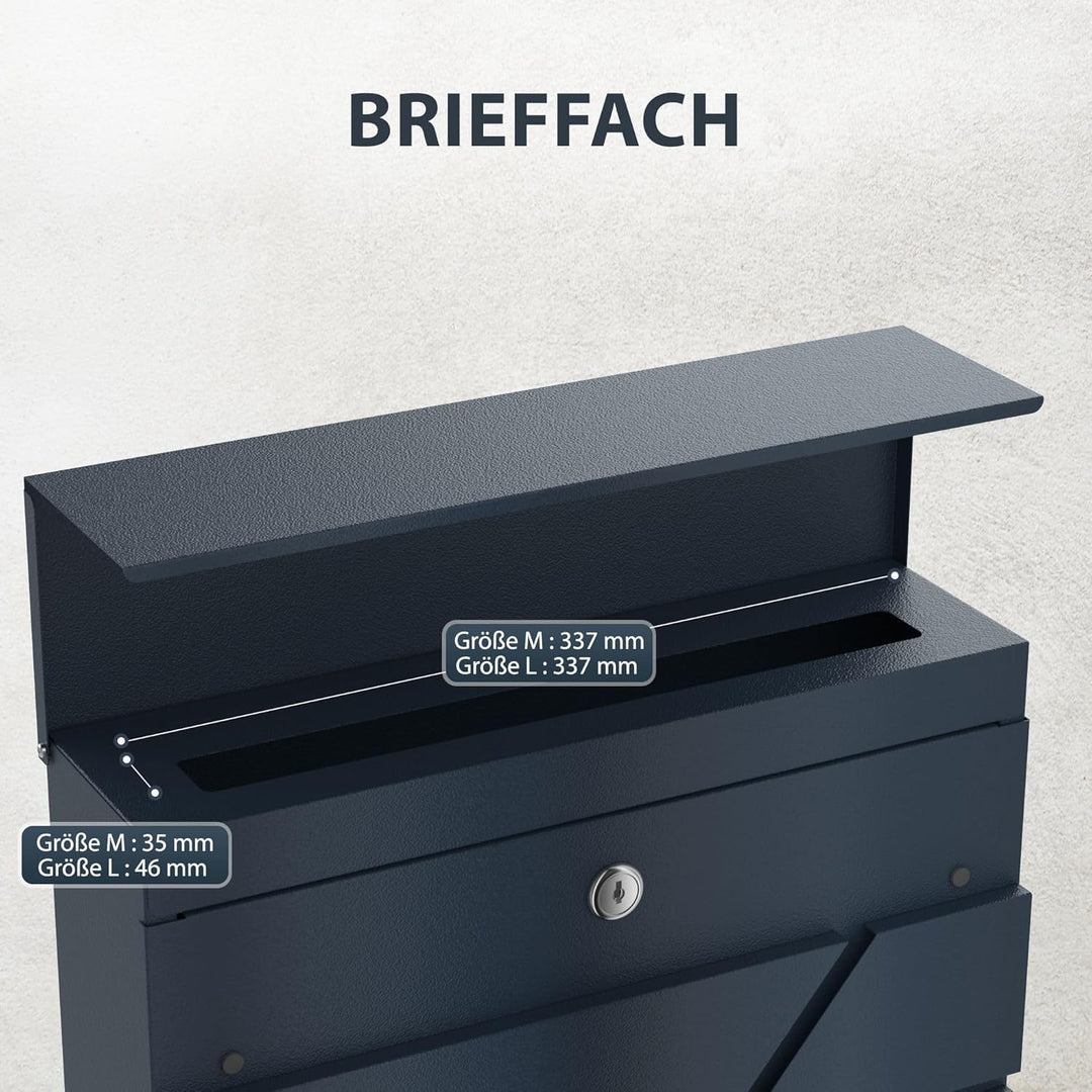 Briefkasten freistehendin Anthrazit RAL 7016 mit Standfuss - Postkasten personalisiert Edelstahl Las