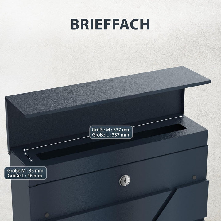Briefkasten freistehendin Anthrazit RAL 7016 mit Standfuss - Postkasten personalisiert Edelstahl Las
