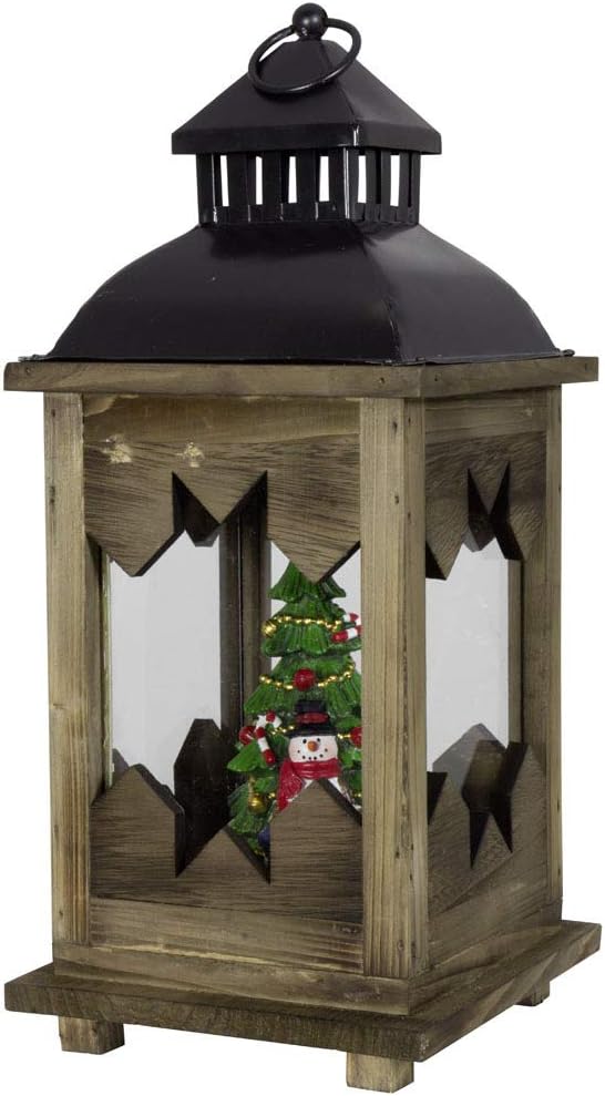 Laterne Holz LED Schneemann und Tanne 38cm Holzlaterne Dekolaterne Weihnachtslaterne