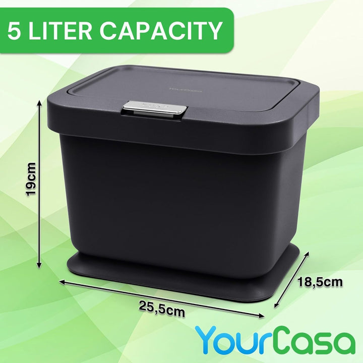 YourCasa® Biomülleimer Küche 5L - geruchsdichter Bio Mülleimer mit Deckel & Knopfdruck-Mechanismus -