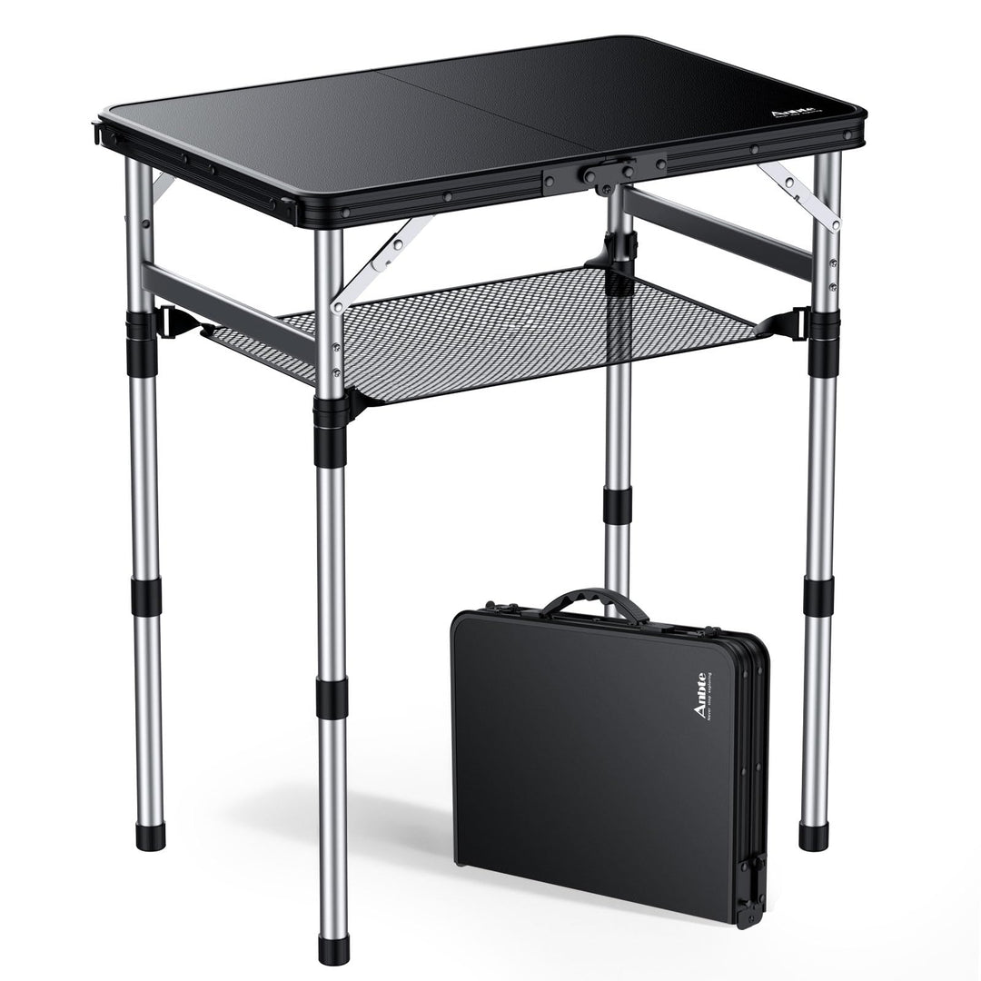 Anbte Campingtisch Klappbar 58x40cm Aluminium-Rahmen & Kunststoff-Tischplatte mit 3 Höhen Verstellba