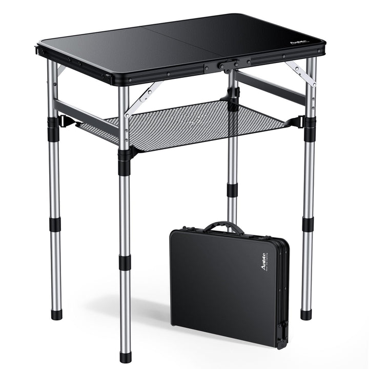 Anbte Campingtisch Klappbar 58x40cm Aluminium-Rahmen & Kunststoff-Tischplatte mit 3 Höhen Verstellba