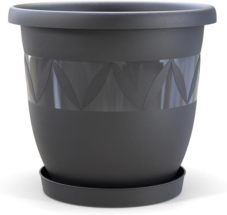 Plastard Blumentöpfe 5er Set 30 cm Durchmesser Anthrazit runder Pflanzkübel mit Untersetzer aus Kuns