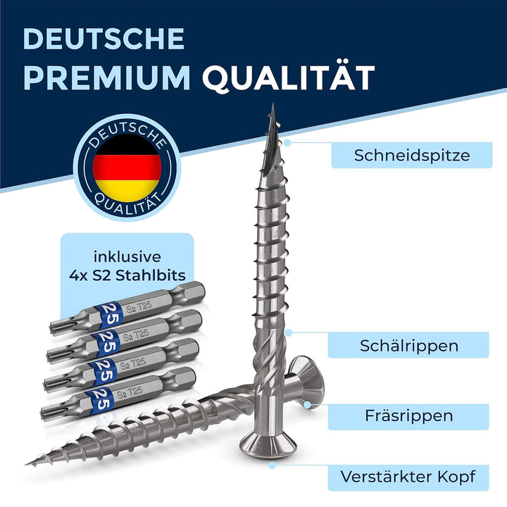1000 Stück Terrassenschrauben 5 x 80 mm lang | PERFEKT für 35 mm Terrassendielen | rostfreier gehärt