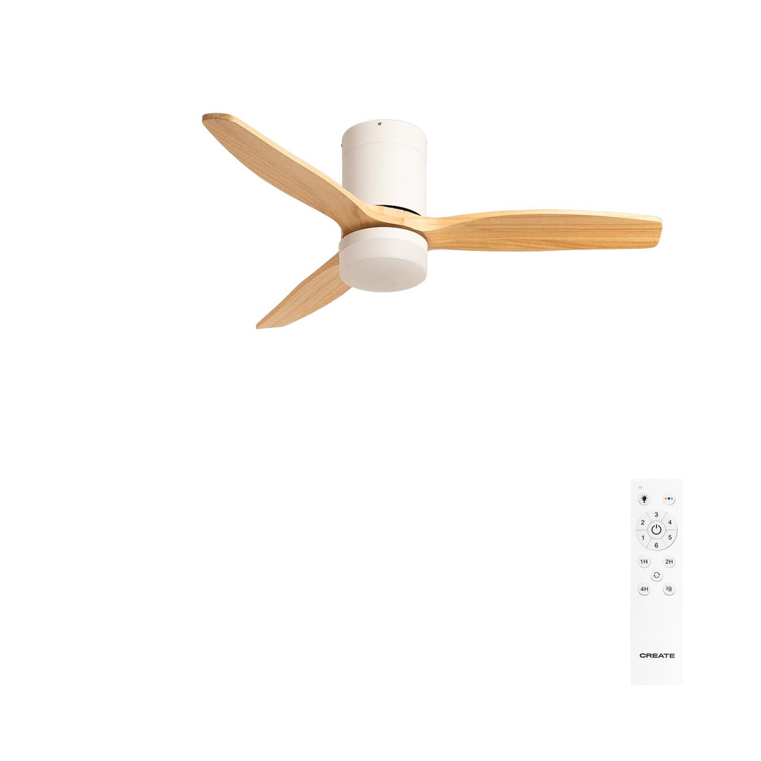 CREATE / WINDCALM S/Deckenventilator ABS mit Beleuchtung Weiss Hellesholzflügel mit Fernbedienung /