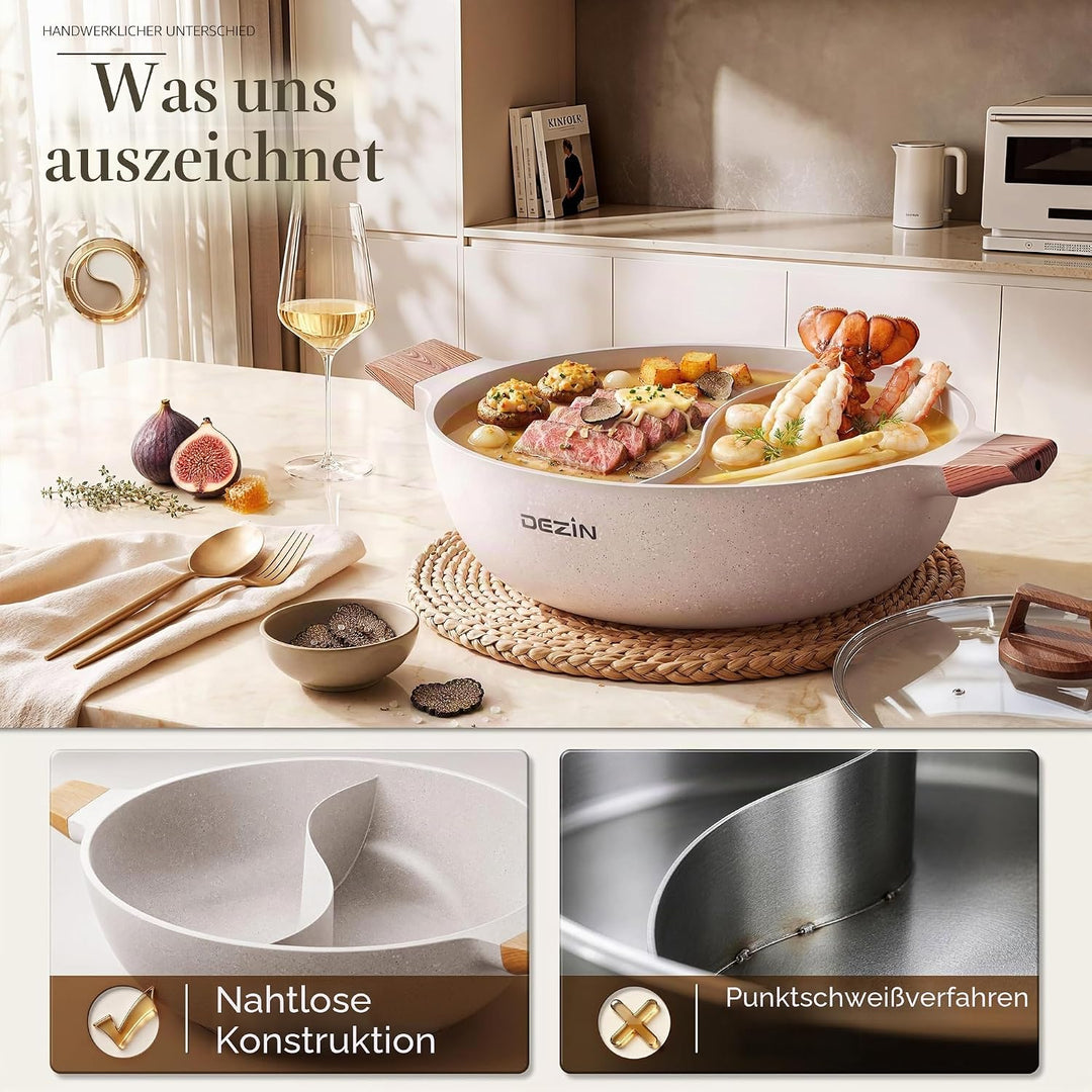 Dezin 5-QT Shabu-Shabu-Topf mit Trennwand, doppelseitig, antihaftbeschichtet, 30,5 cm geteilter Hotp