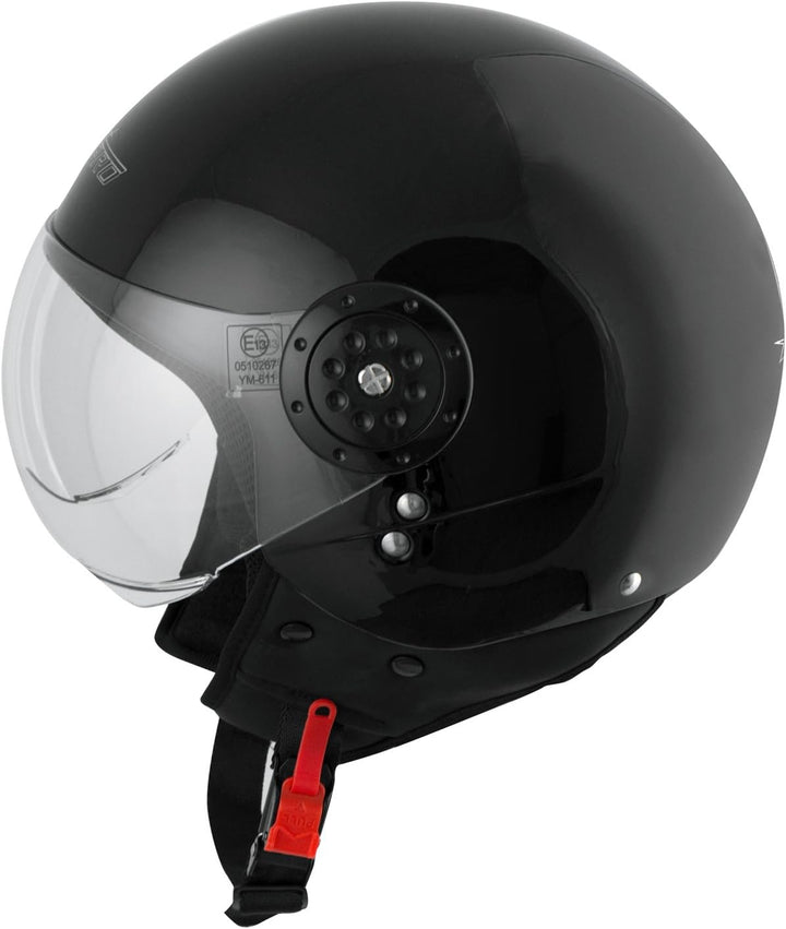 Motorradhelm Roller Jet Demi Helm Scooter Homologiert Avio Visor 59-60 cm ( L) Schwarz, 59-60 cm ( L