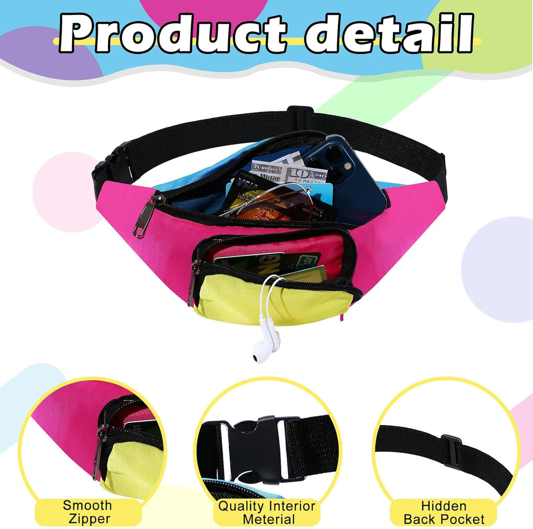 4 Stück Retro 80er Gürteltasche 2 Taschen Neon Kleine Hüfttaschen Joggen Kostüm