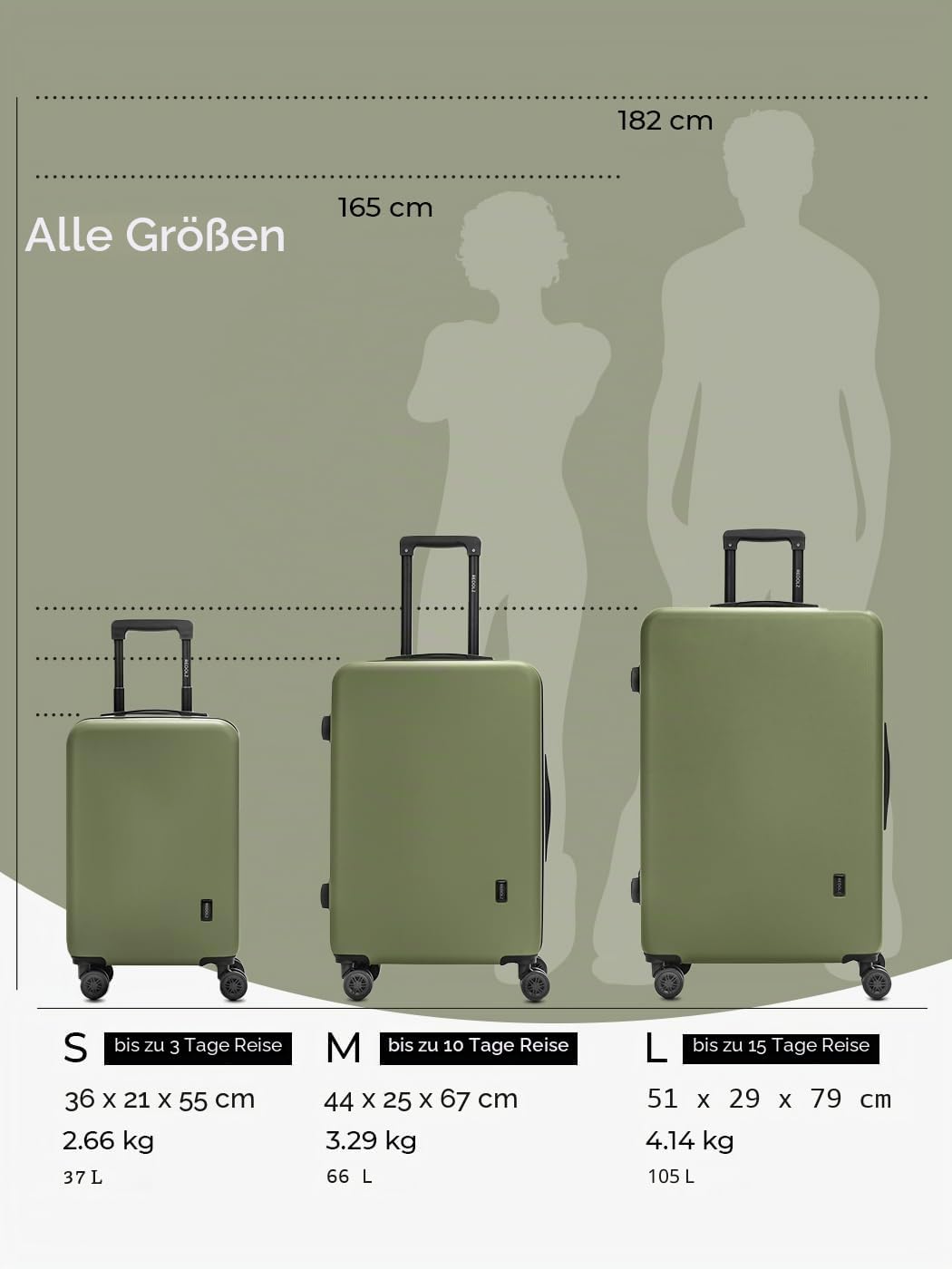 REDOLZ kleiner Hartschalen Kabinen-Koffer | Cabin-Trolley 36 x 21 x 55 cm aus hochwertigem ABS Mater