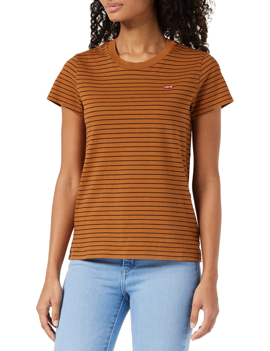 Levi's Damen The Perfect Tee T-Shirt, Striped Chesthit Logo XS Glazed Ginger, XS Glazed Ginger