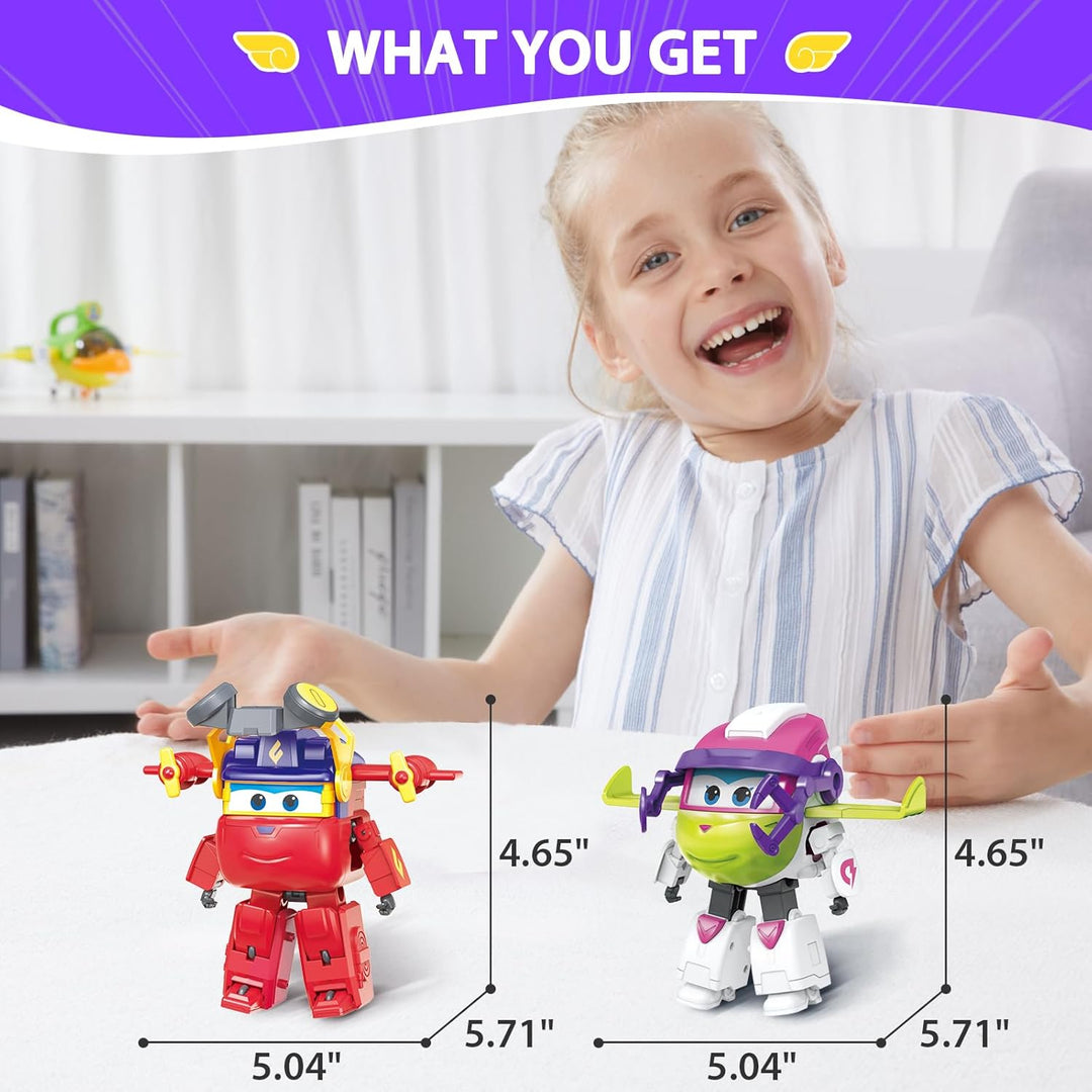 Super Wings Verwandelbares Spielzeug 2PCS Curie & Runi, 2-in-1-Actionfiguren, Roboter-Spielzeug für