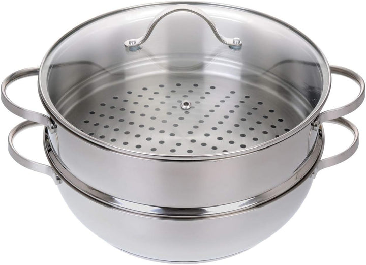 GRÄWE Topf mit 1 Dampfeinsatz und Glasdeckel, Kochtopf zum Dünsten, 28 cm, Dampftopf, Dampfgarer, Ge