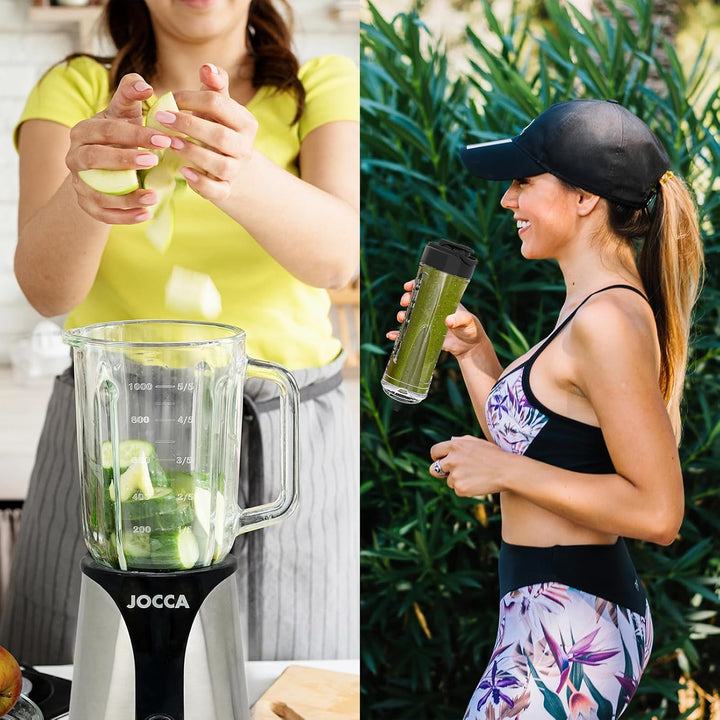 JOCCA – Glasmixer mit Reiseflasche/350 W Leistung, Mixer/1 l Krug und 600 ml Flasche/LED-Licht, abne