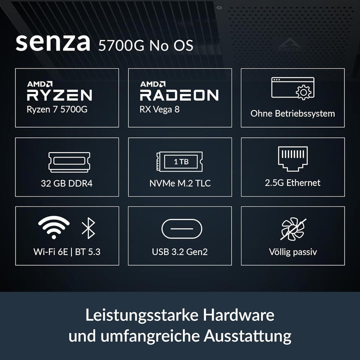 ARCTIC Senza 5700G No OS - Passiv gekühlter, lautloser PC zur Montage unter dem Tisch, ohne Betriebs