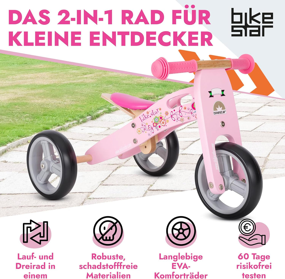 BIKESTAR Mini Kinder Laufrad Holz Lauflernrad mit DREI Rädern für Jungen und Mädchen ab 1 – 1,5 Jahr