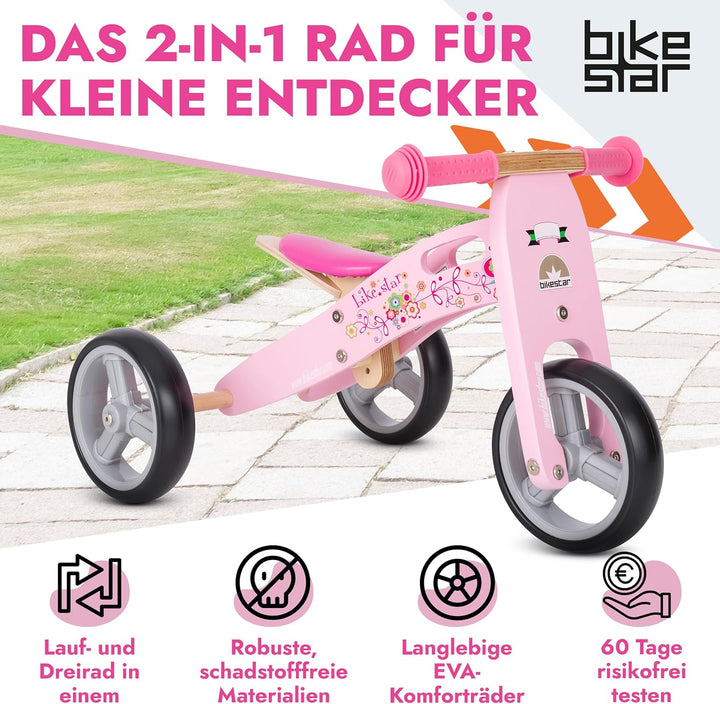 BIKESTAR Mini Kinder Laufrad Holz Lauflernrad mit DREI Rädern für Jungen und Mädchen ab 1 – 1,5 Jahr