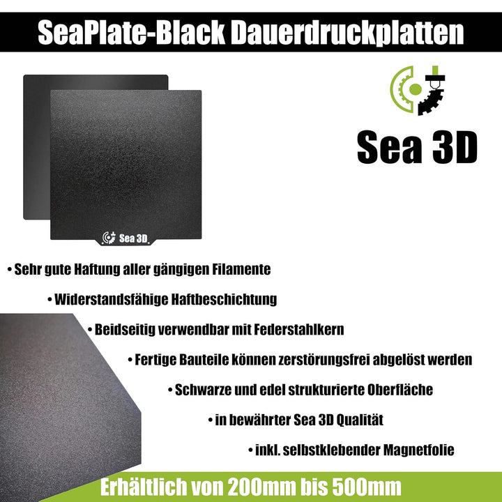 Sea 3D SeaPlate-Black Schwarze 3D Druckplatte 220x220mm 2-seitig fein strukturiert, 220x220mm