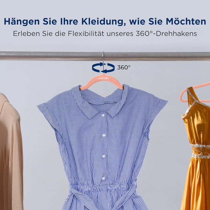 SereneLife Kleiderbügel Samt Rosa, 20er Set, Bügel rutschfest und Platzsparend, Clothes Hangers mit